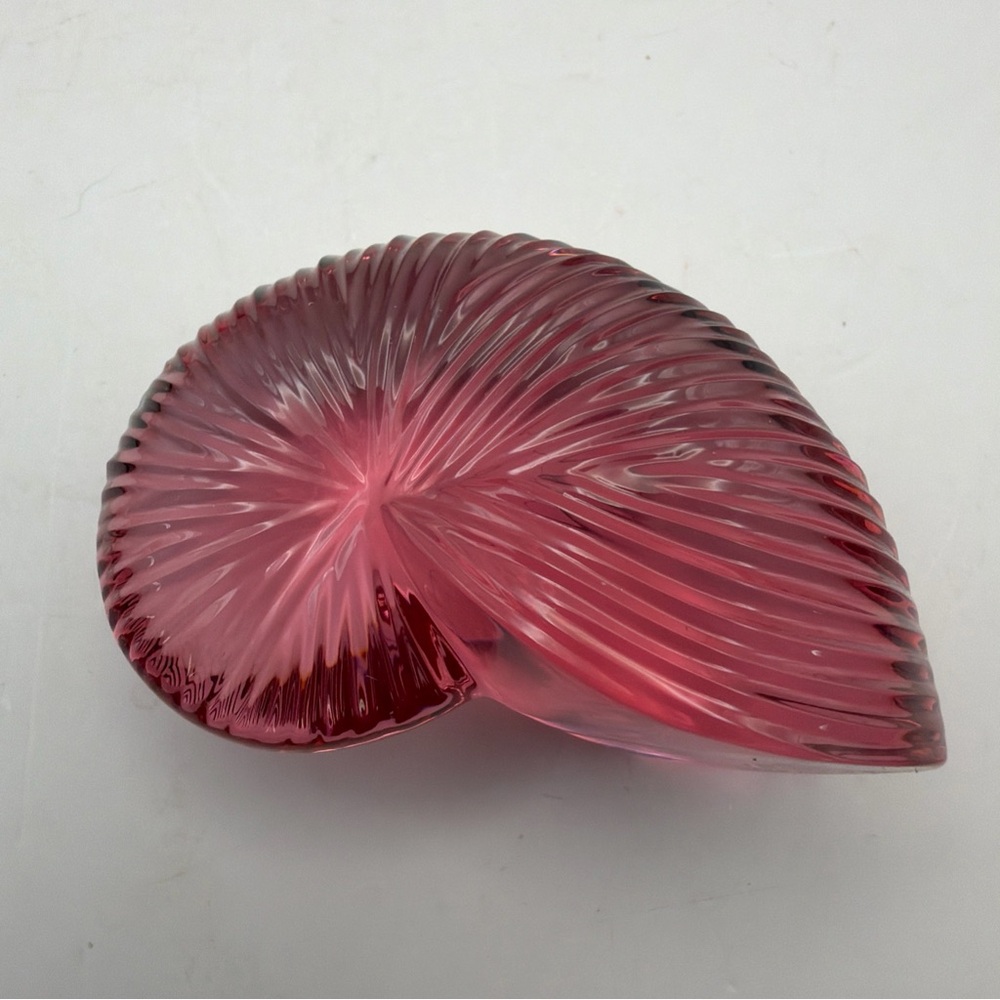 Baccarat Crystal Nautilus Shell Pink Rose 2 3/8" Figurine Paperweight in Box